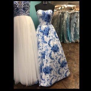 Sherri Hill Blue and Ivory Ball Gown Prom Dress